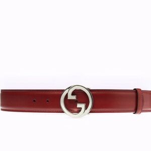 Gucci Red Leather Belt with Silver Buckle